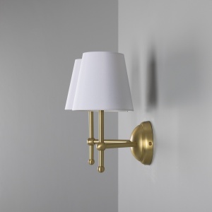 Bursa Modern Brass Double Wall Light with Fabric Shades